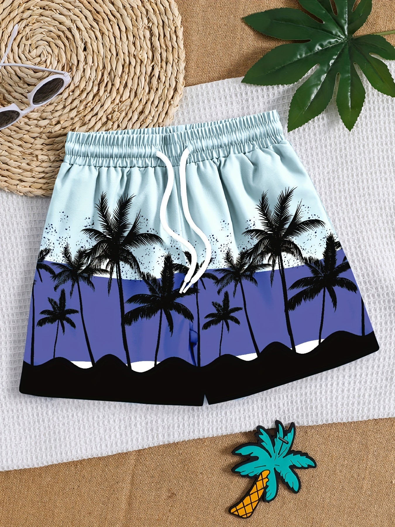 Boys Swim Trunks Coconut Trees Elastic Waist Beach Pants