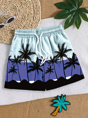 Boys Swim Trunks Coconut Trees Elastic Waist Beach Pants