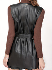Faux Leather Sleeveless Vest Casual Solid Zipper Versatile Vest
