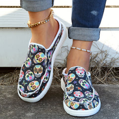 Skull Pattern Slip On Casual Flat Walking Shoes