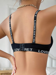 Letter Print Push Up Bra & Panties Set