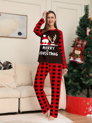 Christmas Deer Print Pajama Set Long Sleeve Top & Pants Women's Loungewear