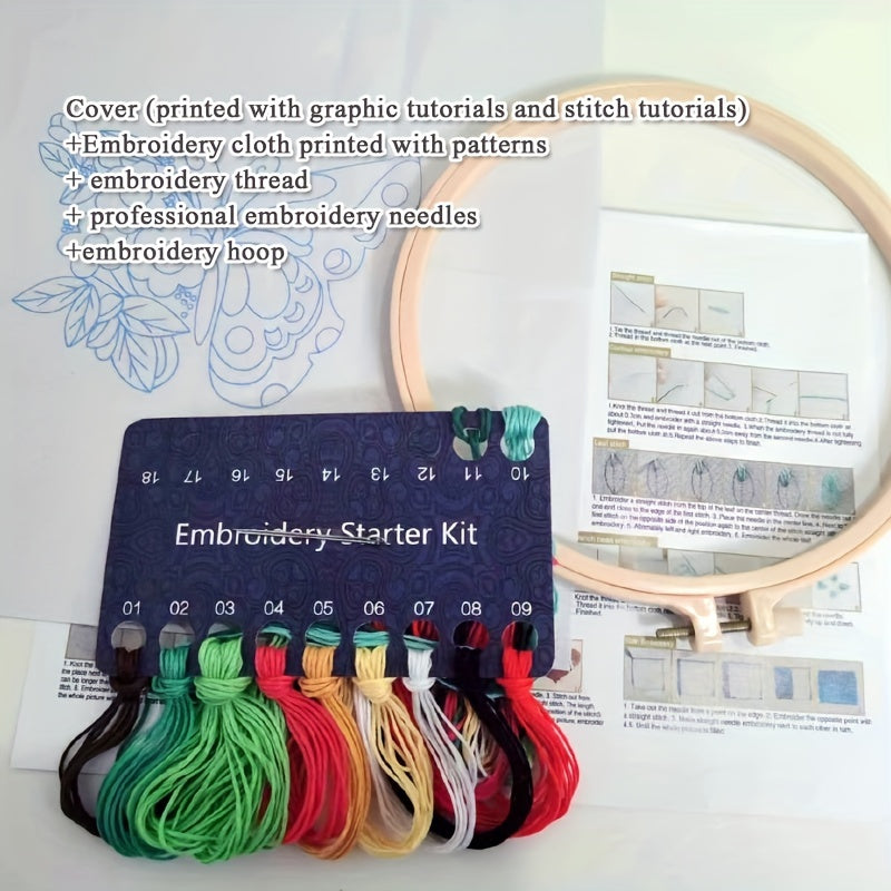 Embroidery Starter Kit for Adults - Sunflower Pattern, Hoop, Threads