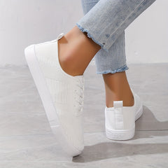 Women's Flat Knitting Sneakers Casual Breathable Lace Up Skate Shoes