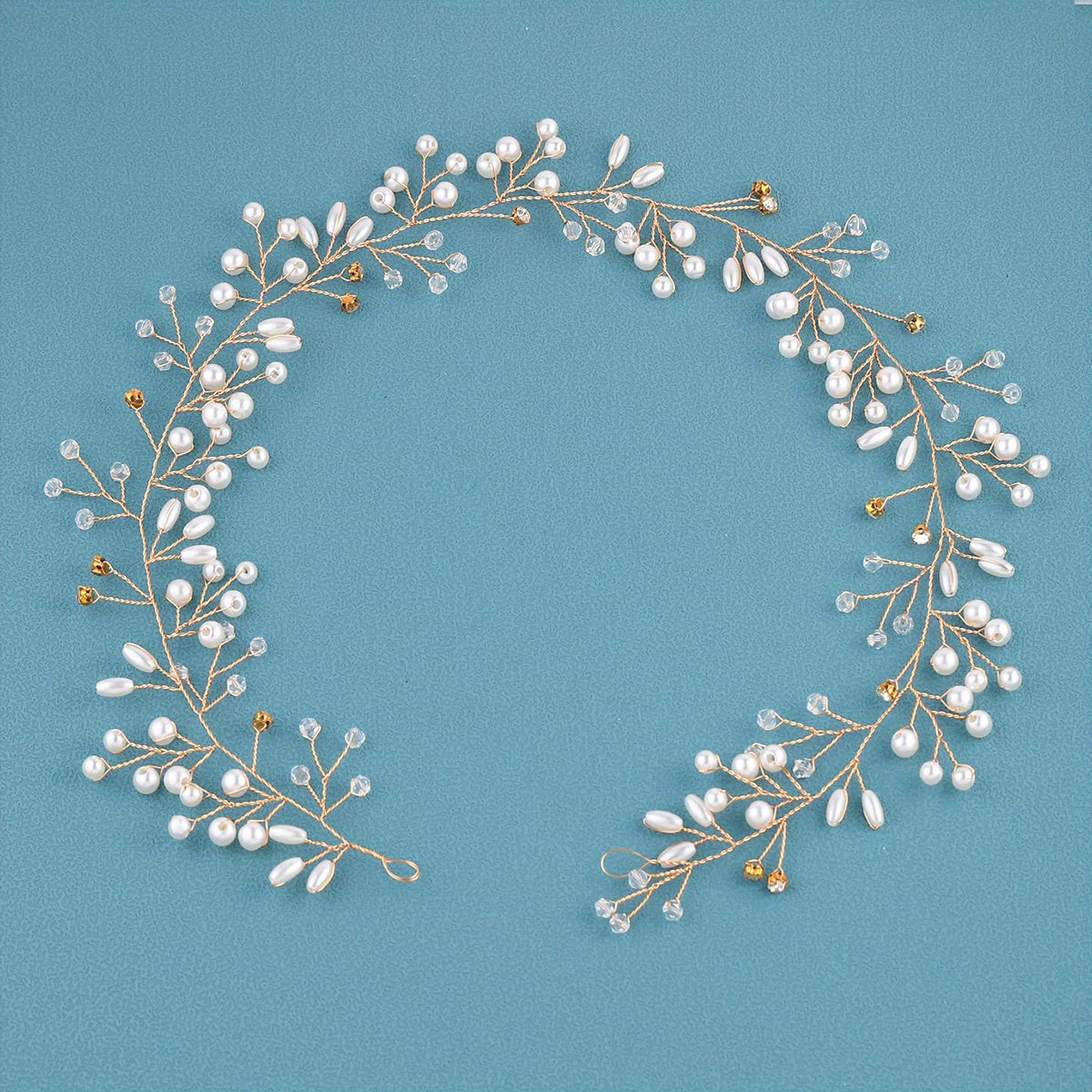 Silver Bridal Headpiece Faux Pearl Crystal Hair Accessories