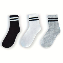 5 Pairs Striped Mid Tube Socks for Men All Seasons
