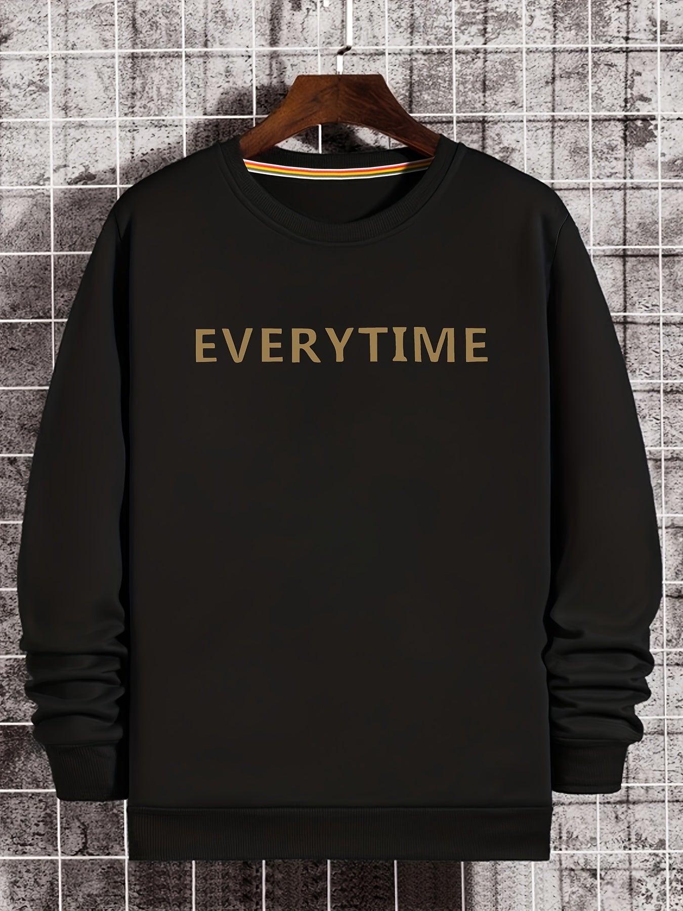 EVERYTIME Print Sweatshirt Men's Casual Graphic Crew Neck Pullover Sweatshirt
