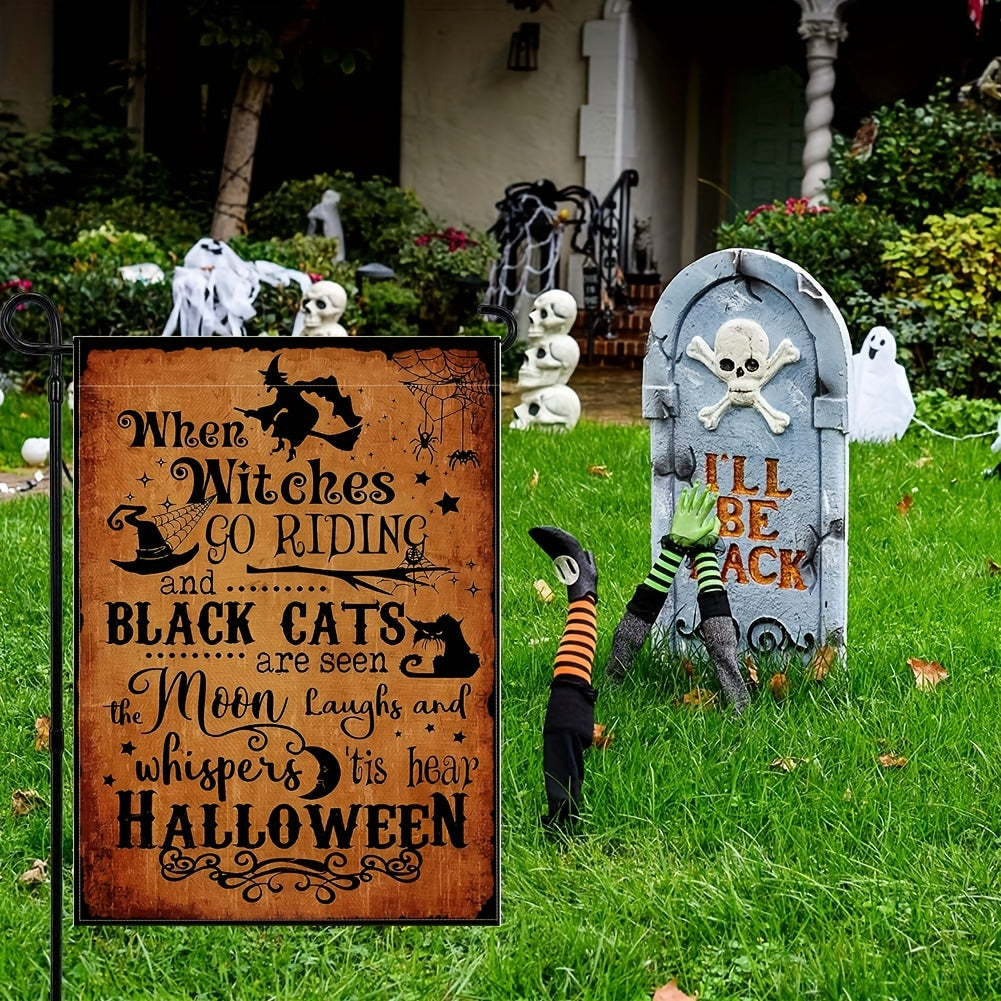 Halloween Garden Flag Double Sided Witches Go Riding 'tis Near Halloween 30x45cm