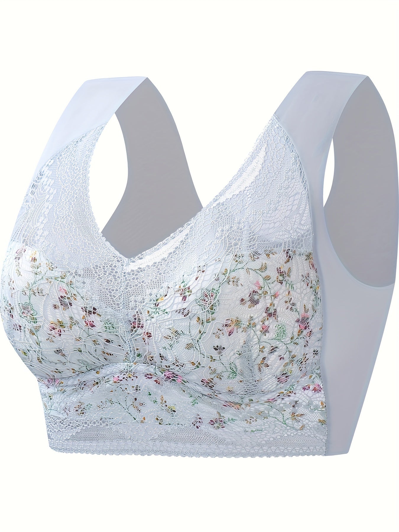 Floral Print Lace Wireless Bra Comfy & Breathable