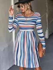 Women's Stripe Print Long Sleeve Casual Dress