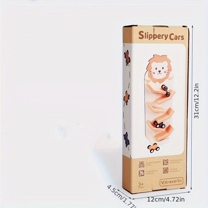 Colorful Wooden Lion Slide Track Toy for Kids