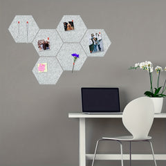6pcs Hexagon Felt Bulletin Board Self Adhesive Wall Tiles with Push Pins