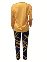 Faith Print Long Sleeve T shirt & Geo Print Skinny Pants Set
