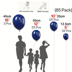 85pcs Pearl Navy Balloons in Various Sizes for Birthday Decoration