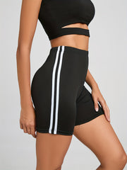 Striped Print High Waist Shorts Slim Summer Shorts Women's Clothing
