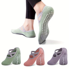 3 Pairs Non Slip Cross Strap Yoga Socks for Women