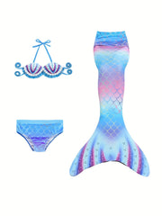 3pcs Mermaid Swimsuit Bikini Set with Tail for Girls