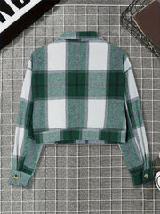 Plaid Print Button Front Jacket Outerwear Women's Clothing