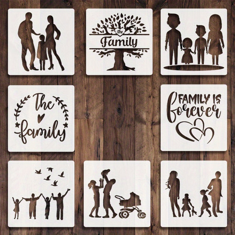 8pcs 6in Family Portrait Painting Templates DIY Plastic Molds Reusable