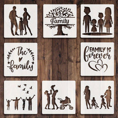 8pcs 6in Family Portrait Painting Templates DIY Plastic Molds Reusable