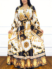 Baroque Print Maxi Dress With Belt