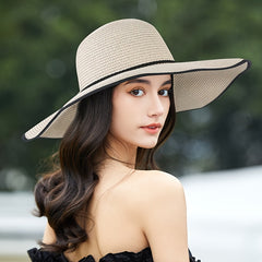 Wide Brim Sunscreen Visor Hat Solid Straw Hat Women Outdoor Travel Beach Hat