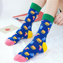 6 Pairs Fun Pattern Crew Socks Lightweight Comfy Warm Cotton Stockings