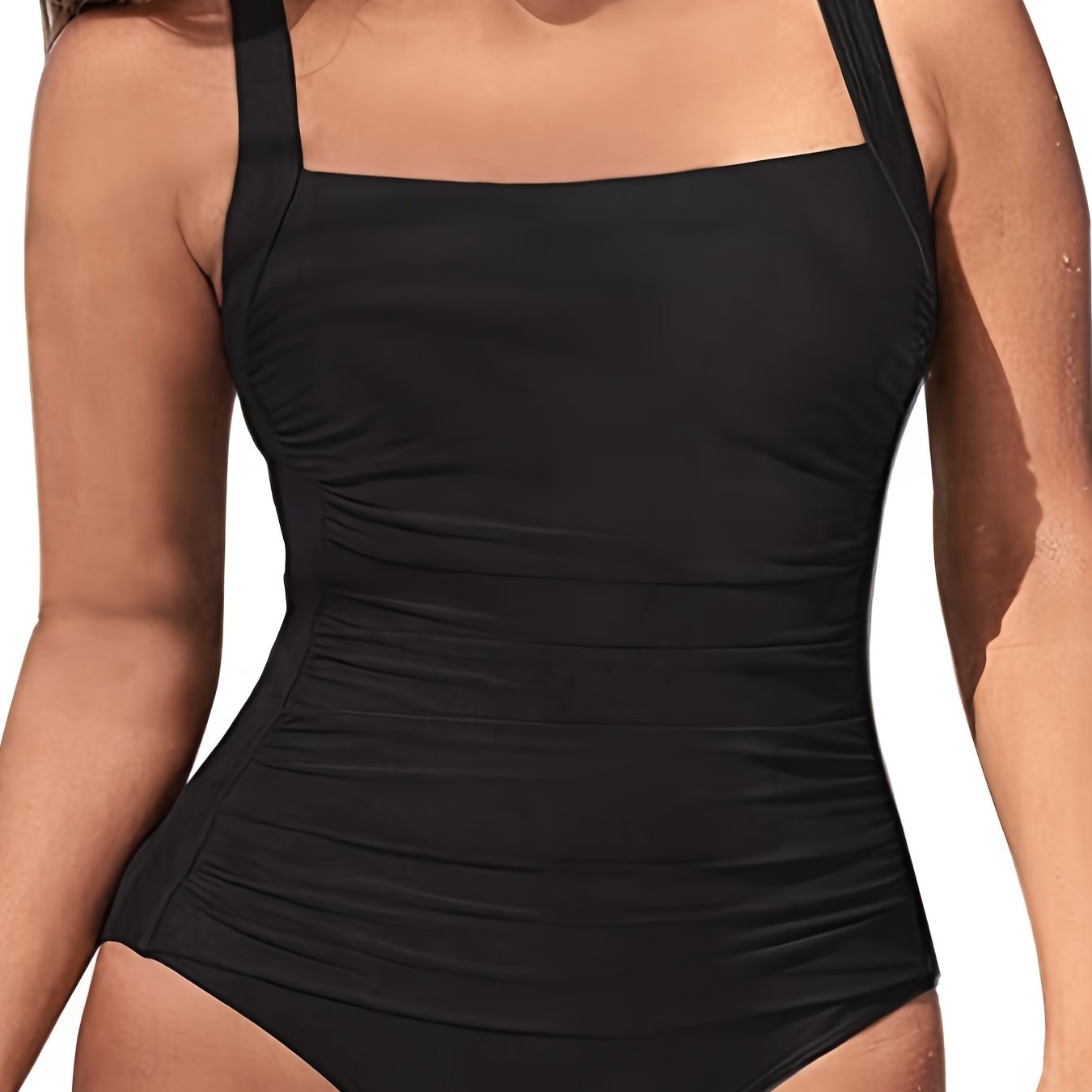 Square Neck Ruched Front One Piece Swimsuit High Cut Bathing Suit