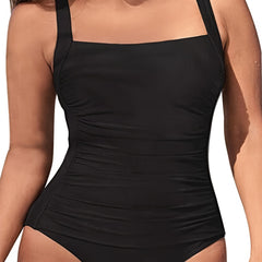 Square Neck Ruched Front One Piece Swimsuit High Cut Bathing Suit