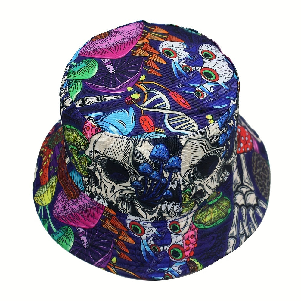 Skull Mushroom Print Bucket Hat Men's And Women's Outdoor Sunshade Hat