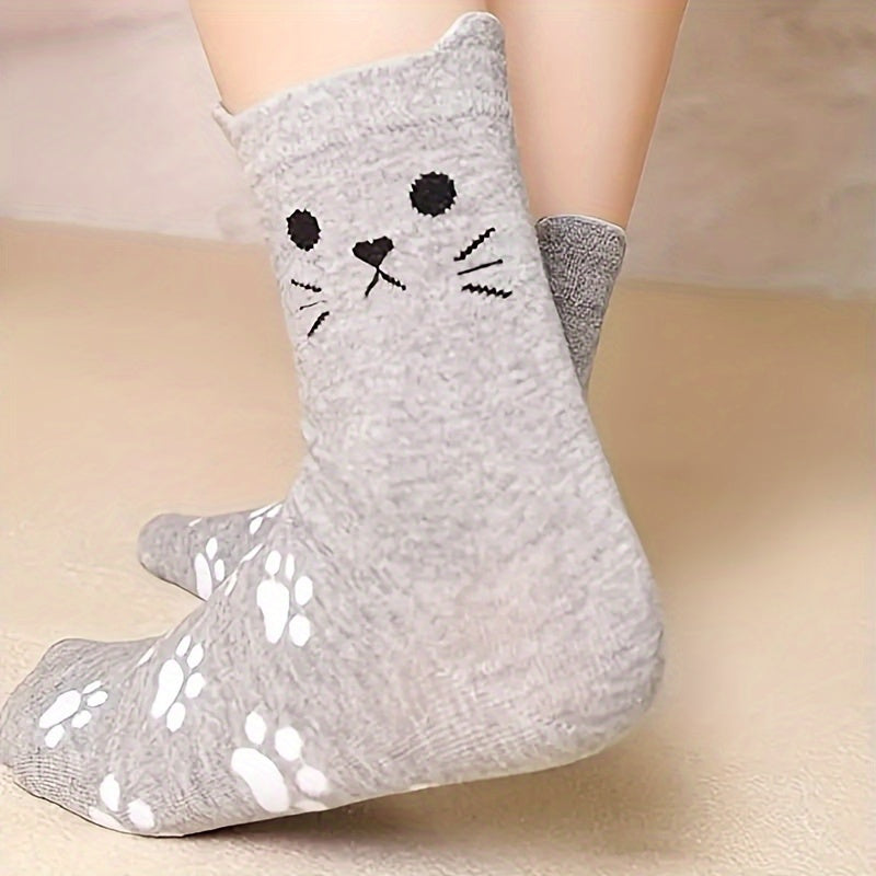 Men's Cartoon Cat Crew Socks 5 Pairs Cotton Blend Casual Unisex Socks
