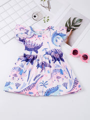 Girls Dinosaur Print Princess Dress Summer Clothes