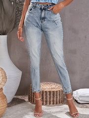 Ripped Button Fly Stretch Jeans