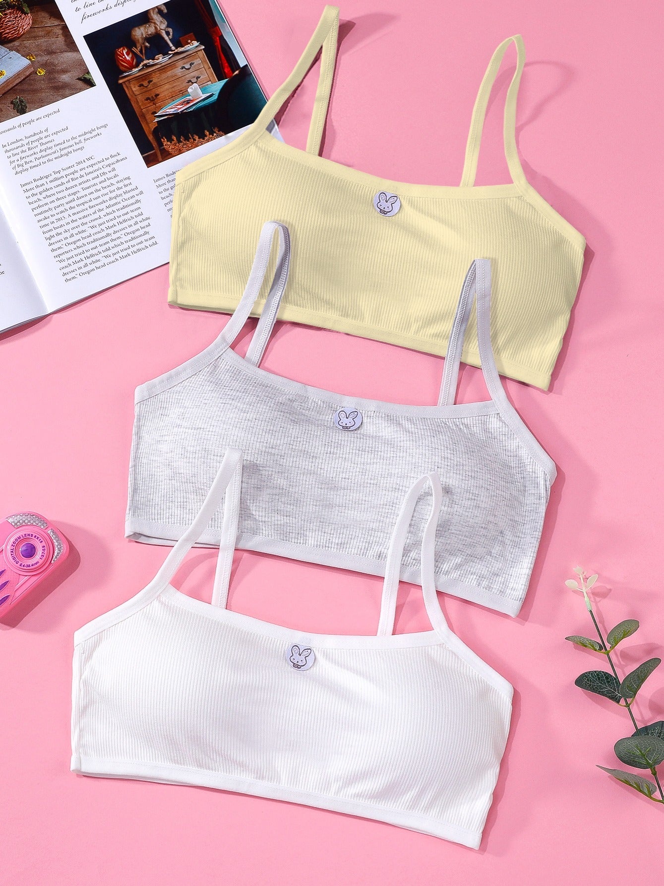 3pcs Girls Solid Soft Underwear Bra Set