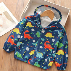 Boys Dinosaur Hooded Jacket Windbreaker Kids Clothes