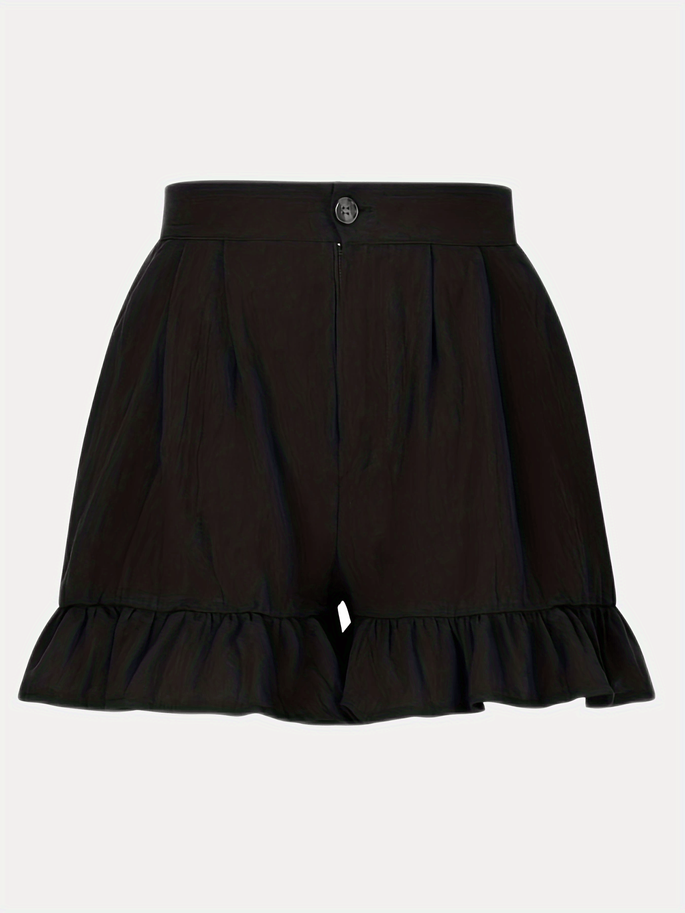 Women's Plus Size Button Fly High Rise Pleated Ruffle Trim Loose Shorts