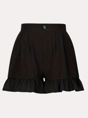 Women's Plus Size Button Fly High Rise Pleated Ruffle Trim Loose Shorts