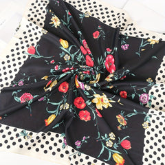 Flower Print Pink Shawl Satin Silk Square Scarf Head Wrap