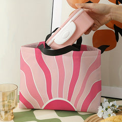 Pink Coral Stripes Lunch Bag Waterproof Insulated Bento Bag