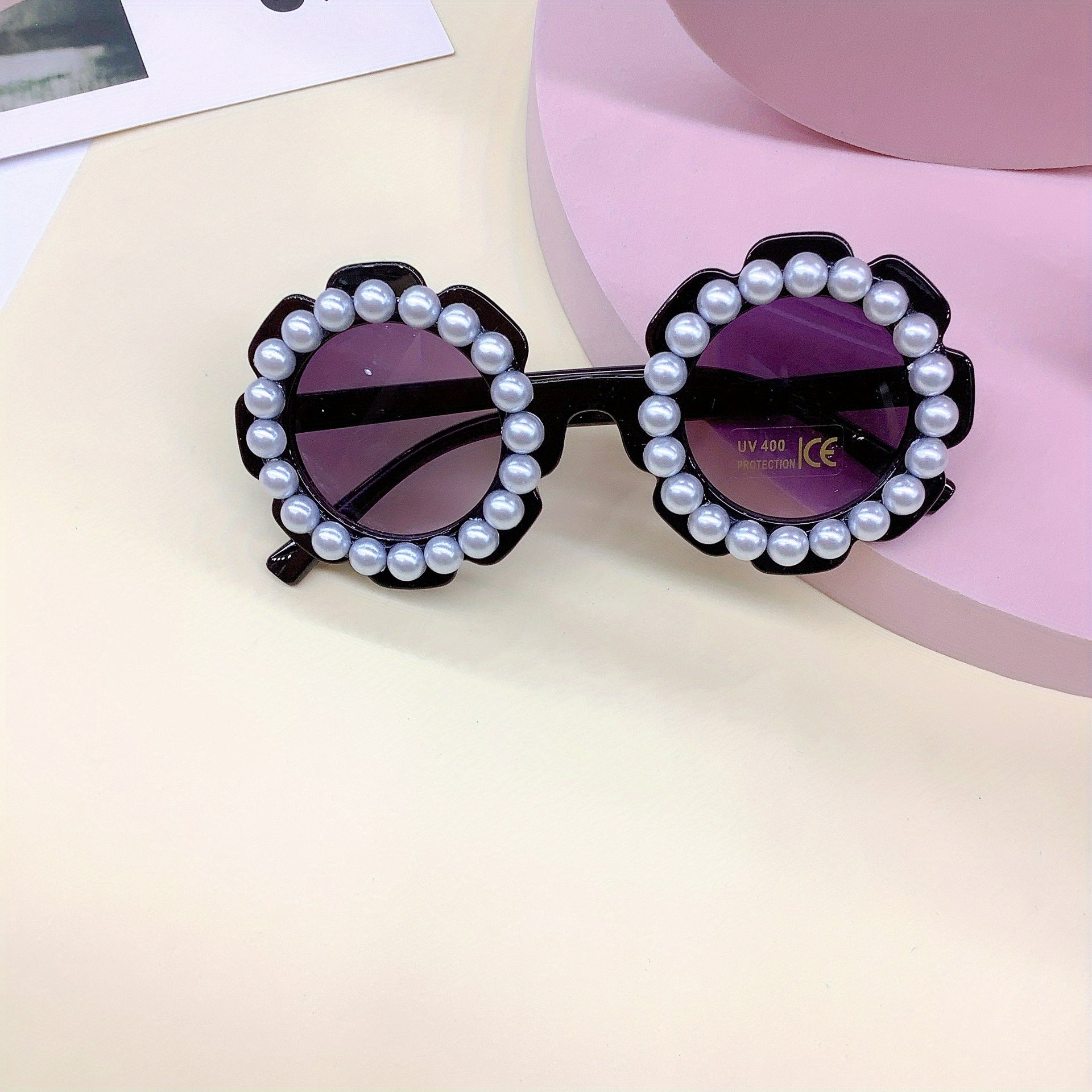 Y2K Flower Frame Faux Pearl Sunglasses UV Protective