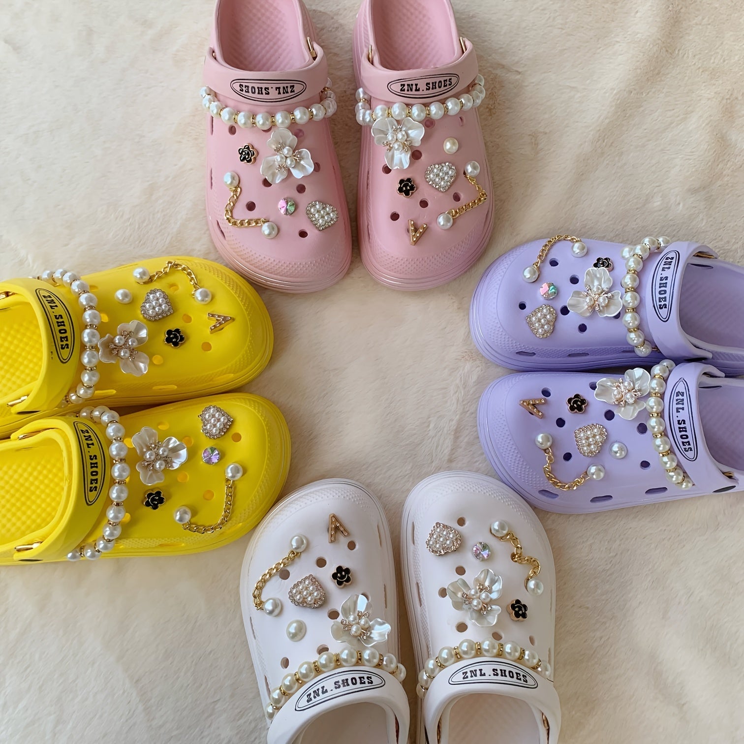 Pearl Flower Chain Shoe Charms For Clogs DIY Shoes Accessories