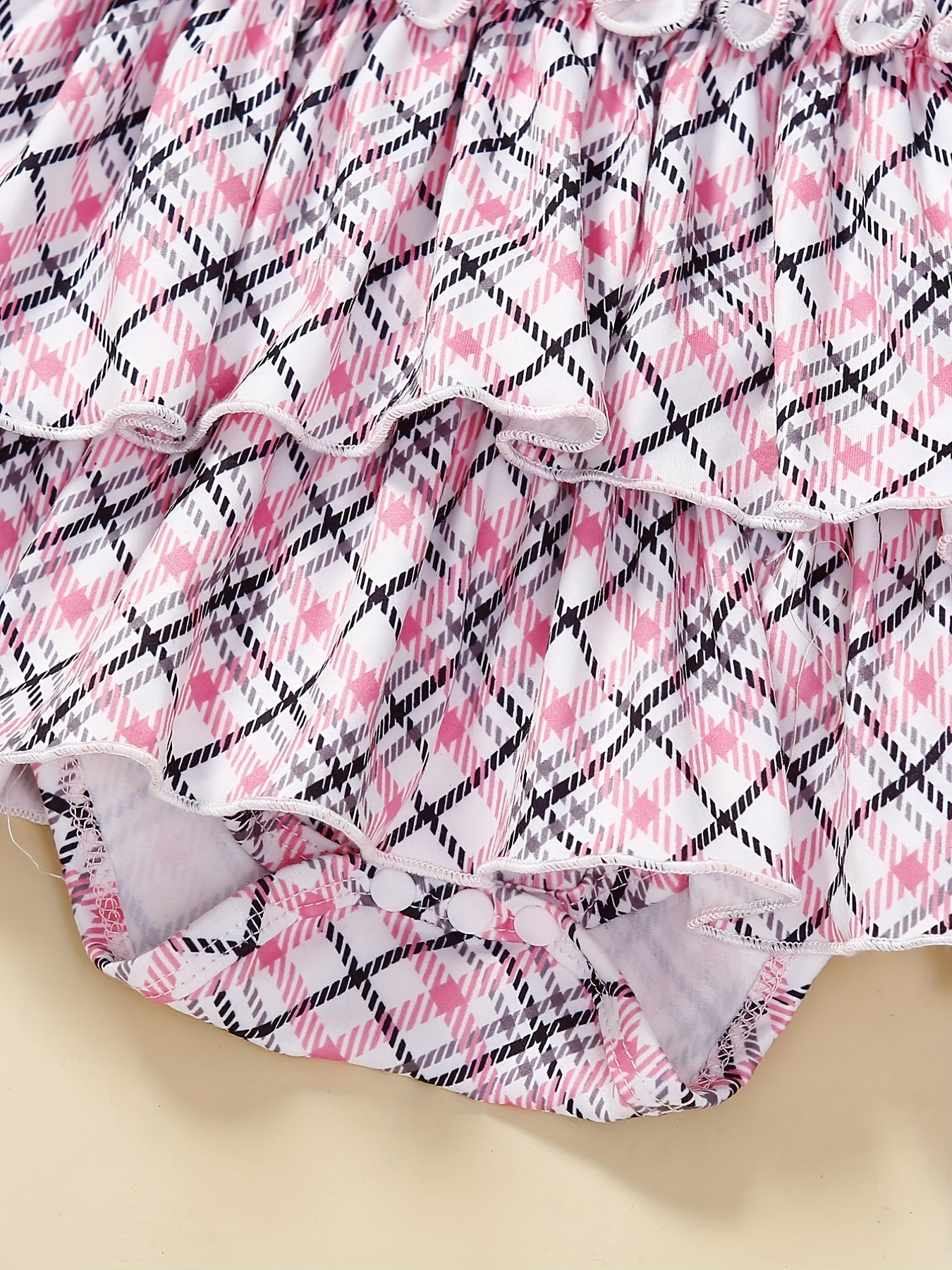 2pcs Baby Girls Plaid Onesie Dress & Headband Flared Sleejsons Princess Dress