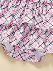 2pcs Baby Girls Plaid Onesie Dress & Headband Flared Sleejsons Princess Dress