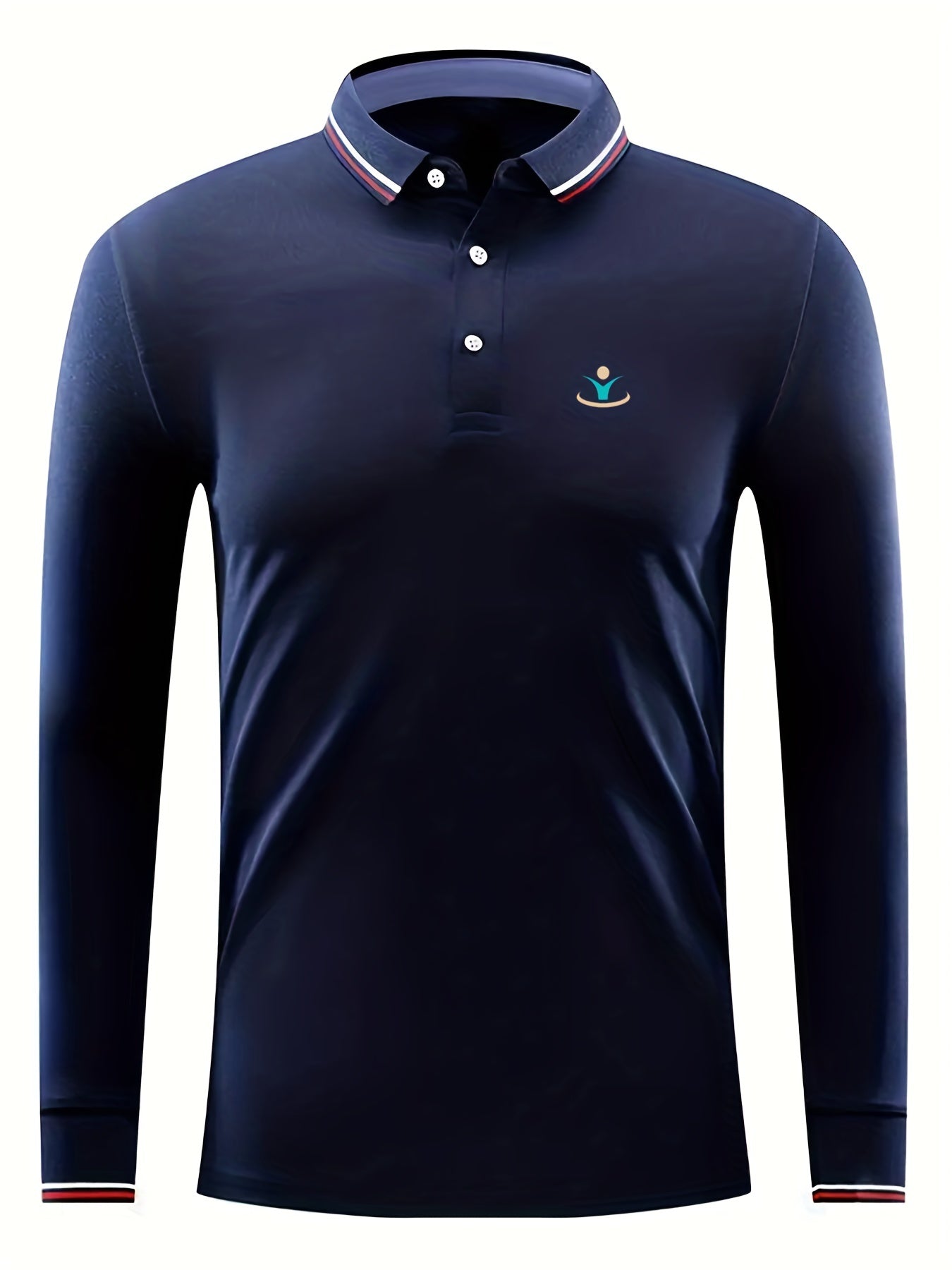 Men's Geometry Print Long Sleeve Polo Shirt
