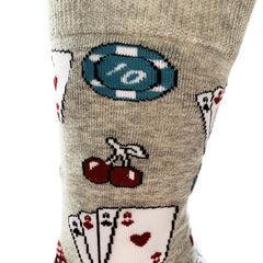 Men's Mid calf Cotton Socks Poker Pattern Gray Sports And Leisure Socks