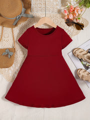 Girls Short Sleeve A-line Swing Skater Dress School Party Dress