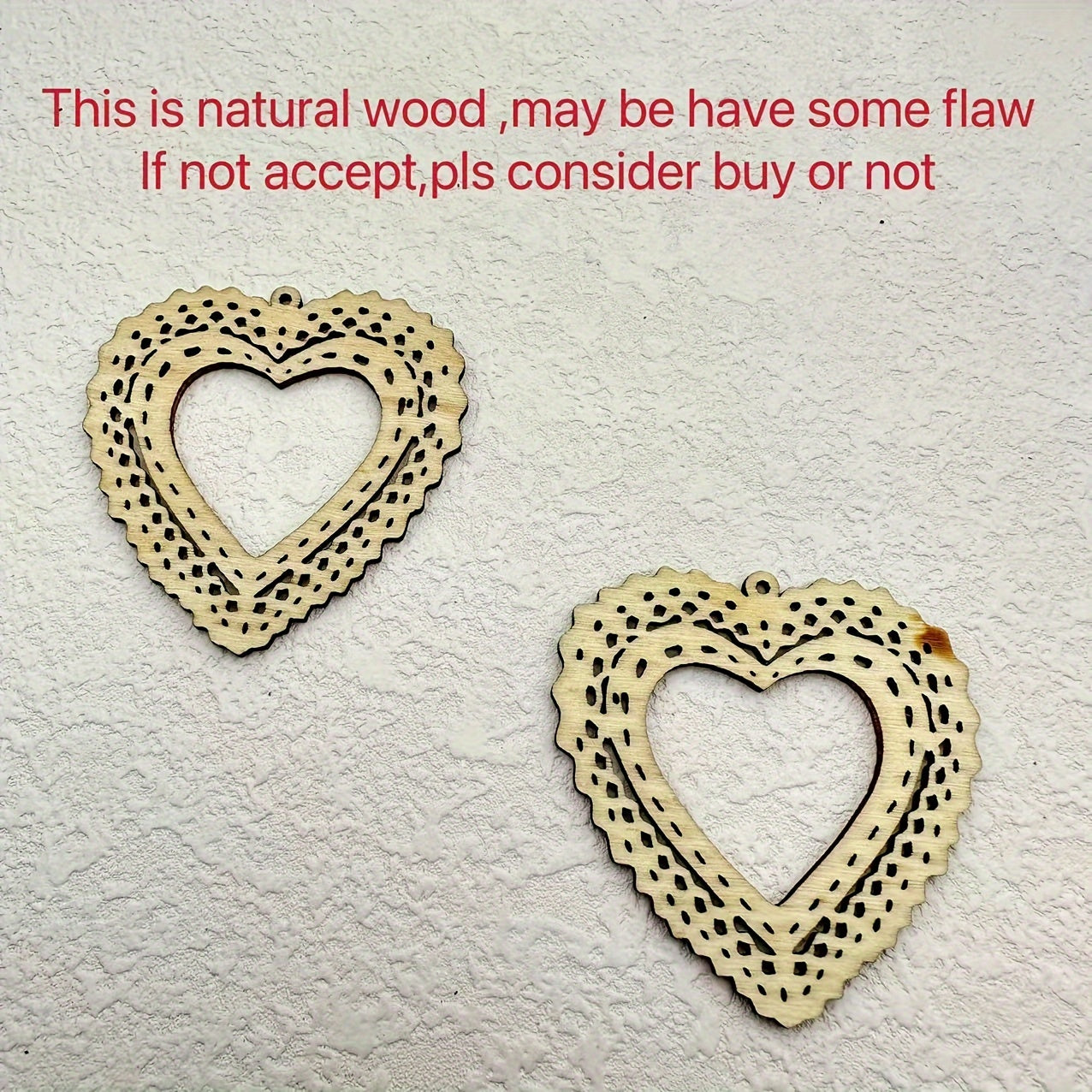 10 Heart Shape Wooden Sliced Pendant Engraved Hanging Ornament