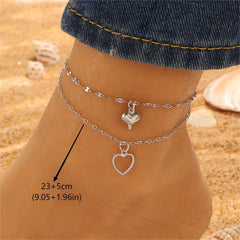 Heart Shape Pendant Chain Anklet with Zircon - Vacation Style