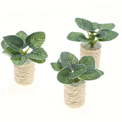 Artificial Eucalyptus Fiddle Leaf Fig Plant Pot for Dollhouse or Terrarium Decor