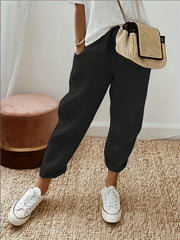 Drawstring Dual Pockets Wide Leg Pants Casual Wear